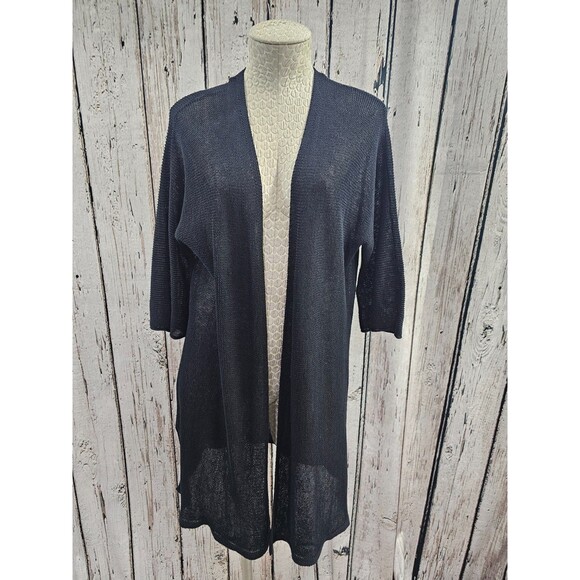 Eileen Fisher L Organic Linen Cardigan Duster Sweater Open Knit Long Layering - Picture 2 of 7